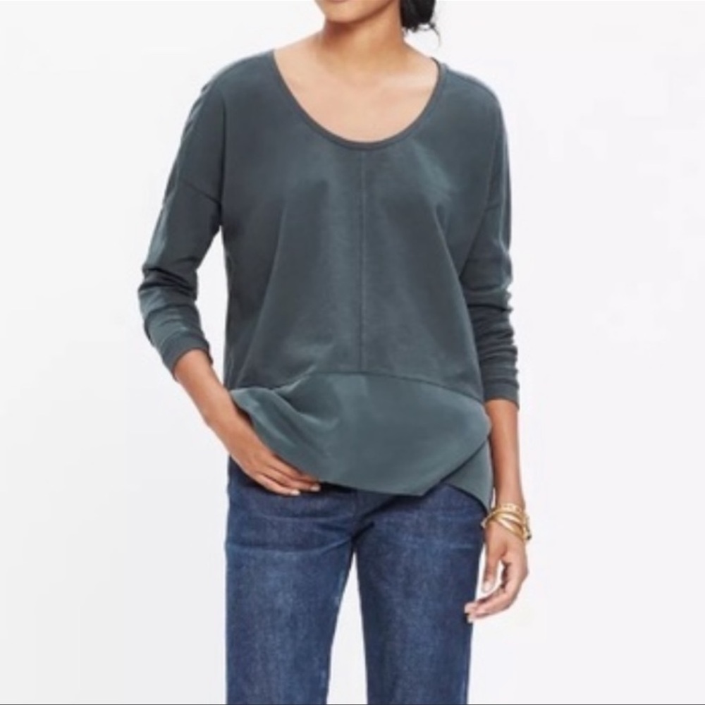 Madewell Long Sleeve Silk Edge Dolman Top in Green, Size XS